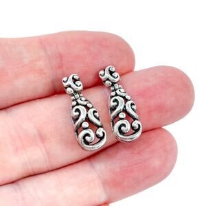 Vintage Thailand SX Sterling Silver 925 2cm Scroll Drop Earrings